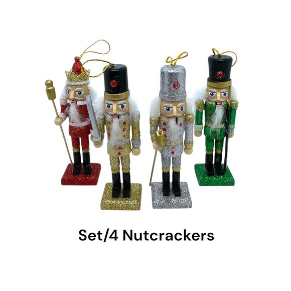 Nutcracker Soldiers Ornaments Set/4 Christmas Tree Crystal Wooden Multicolor NEW - Picture 1 of 2